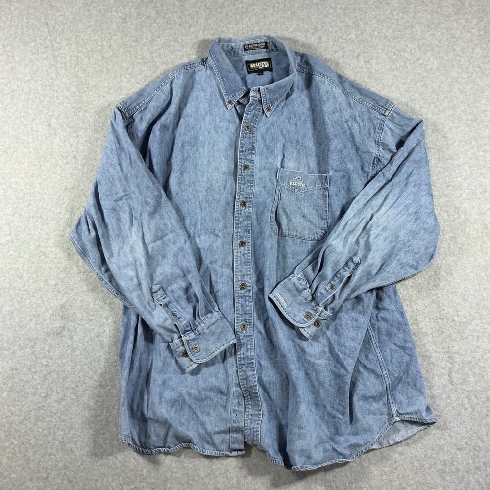 Resistol Rodeo Gear Mens XXL Denim Western Shirt Light Wash Long Sleeve Cotton